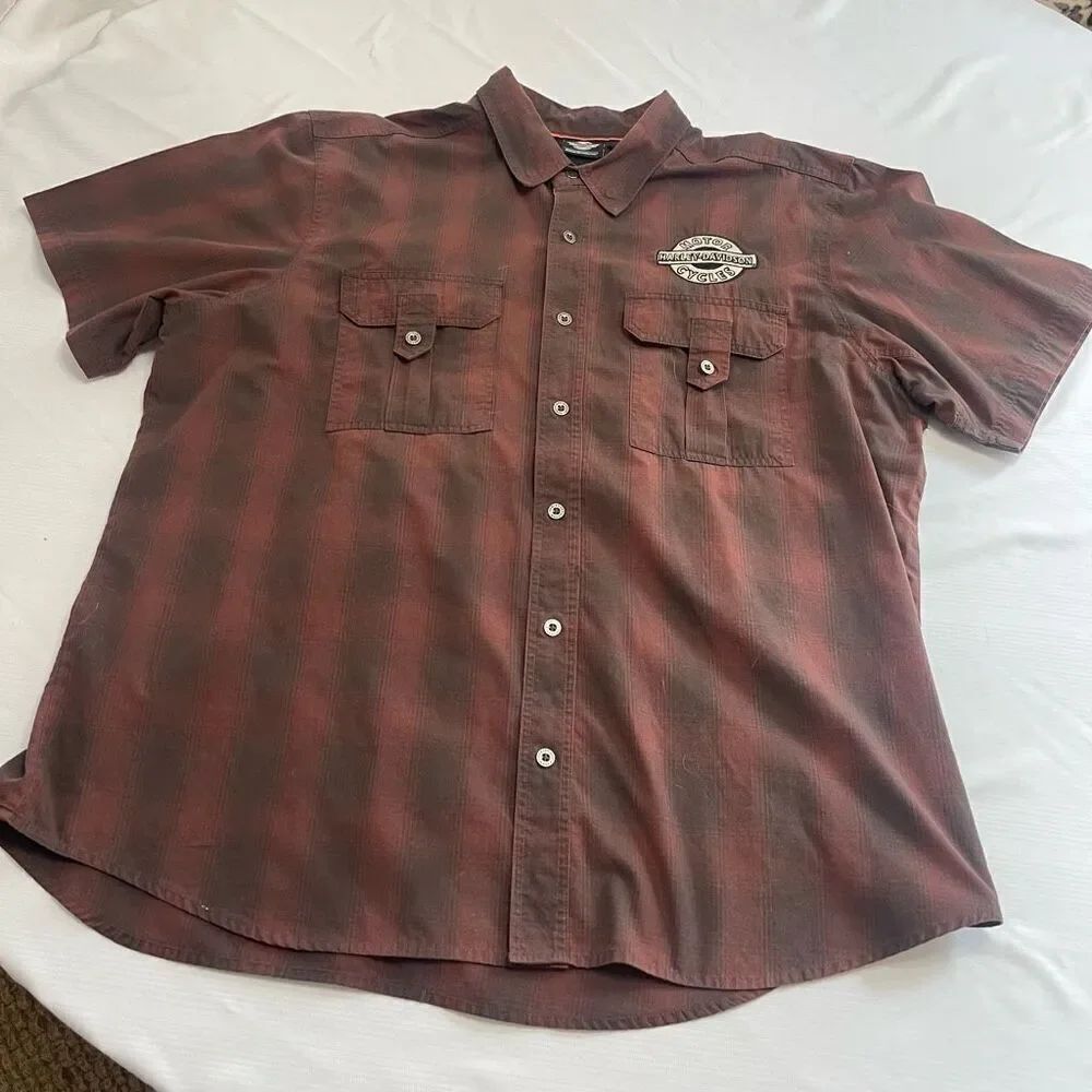 Harley Davidson Motorcycle Embroidered Plaid Button Up Shirt Size XXL